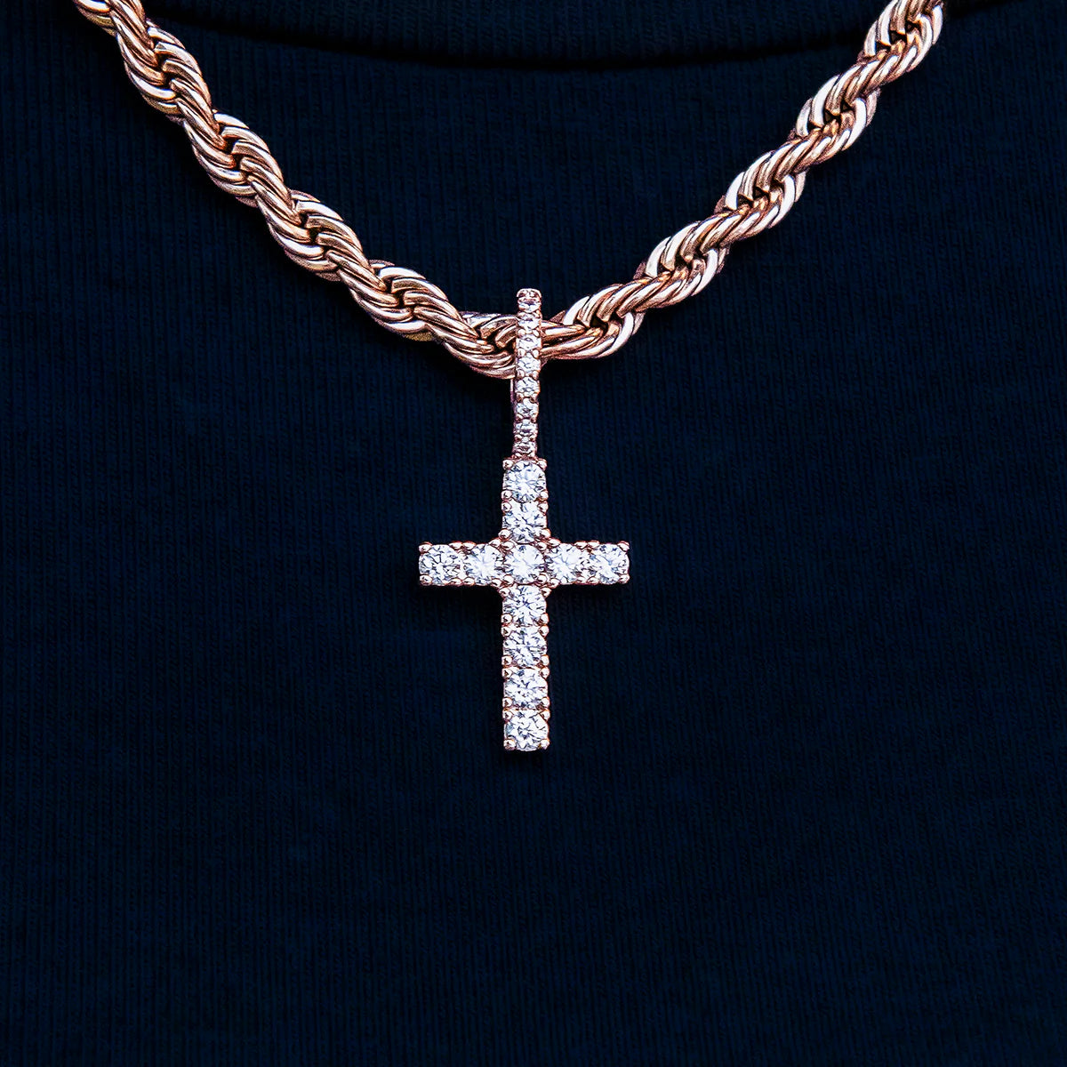 Micro Diamond Cross Pendant - Rose Gold