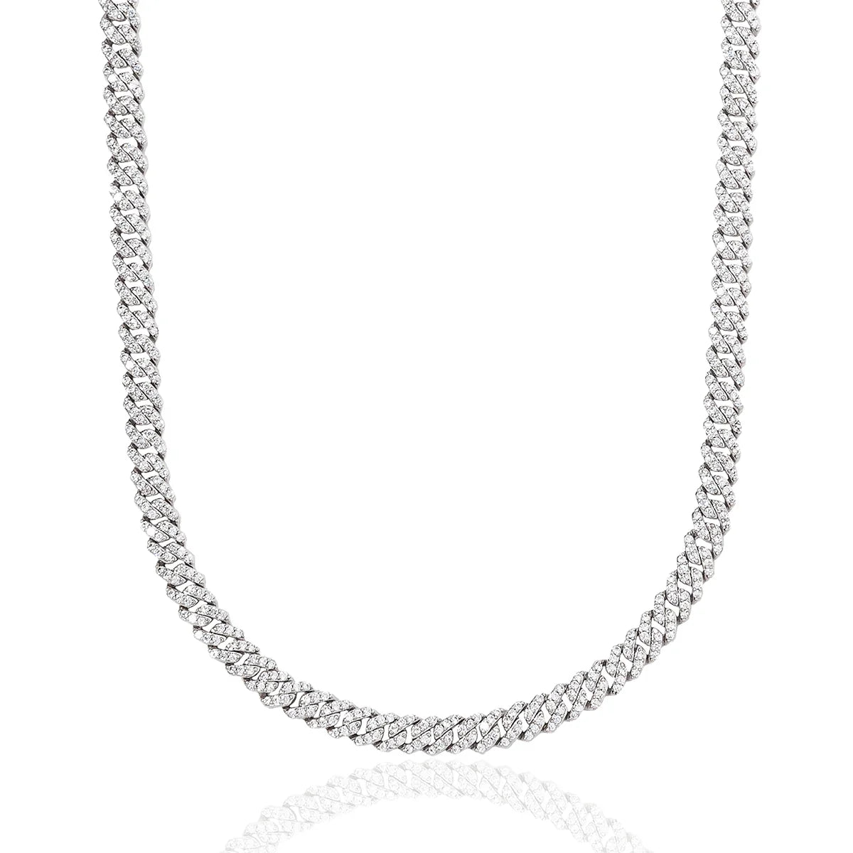 Micro Diamond Prong Cuban Chain in White Gold - 6mm