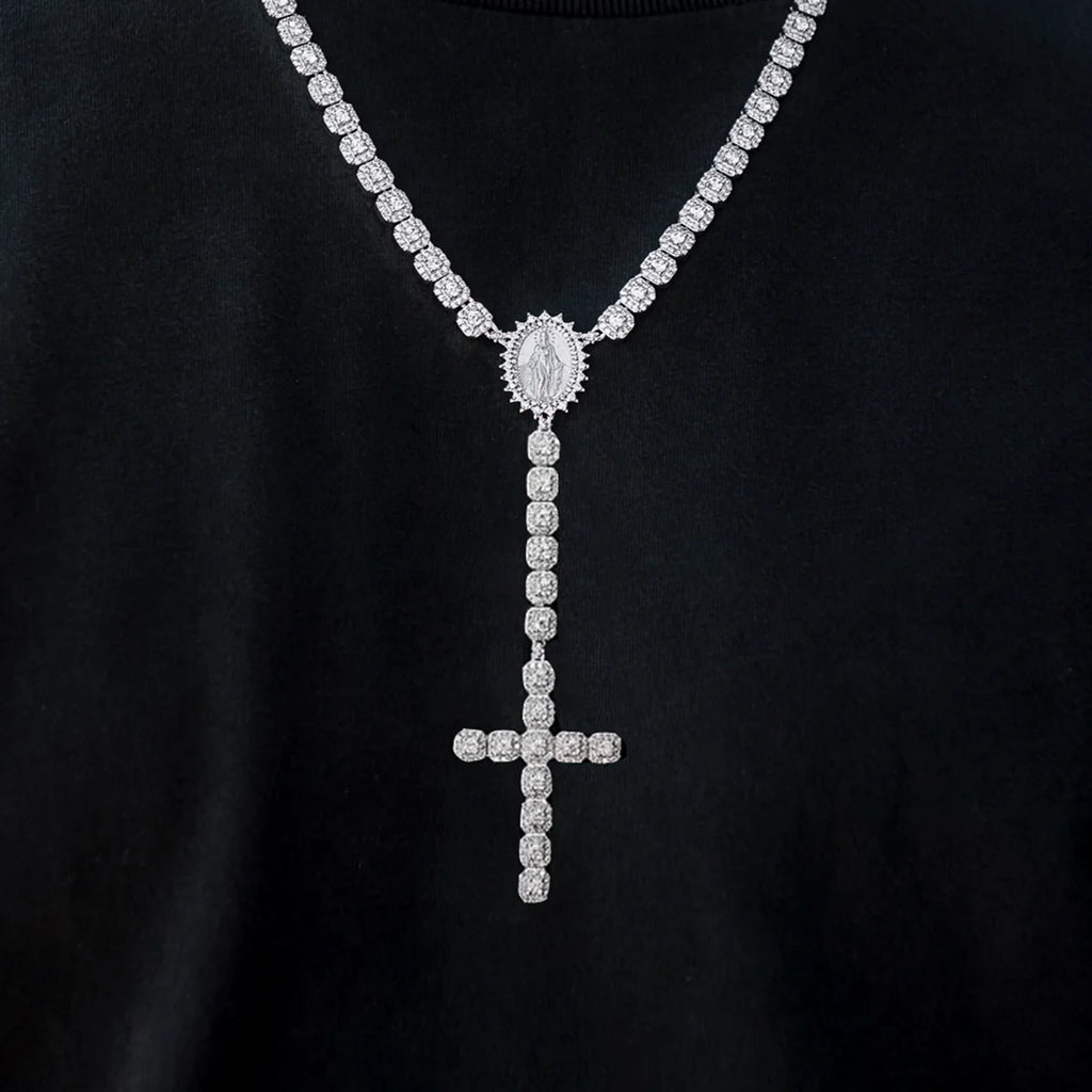 Moissanite Micro Clustered Rosary Chain in Sterling Silver