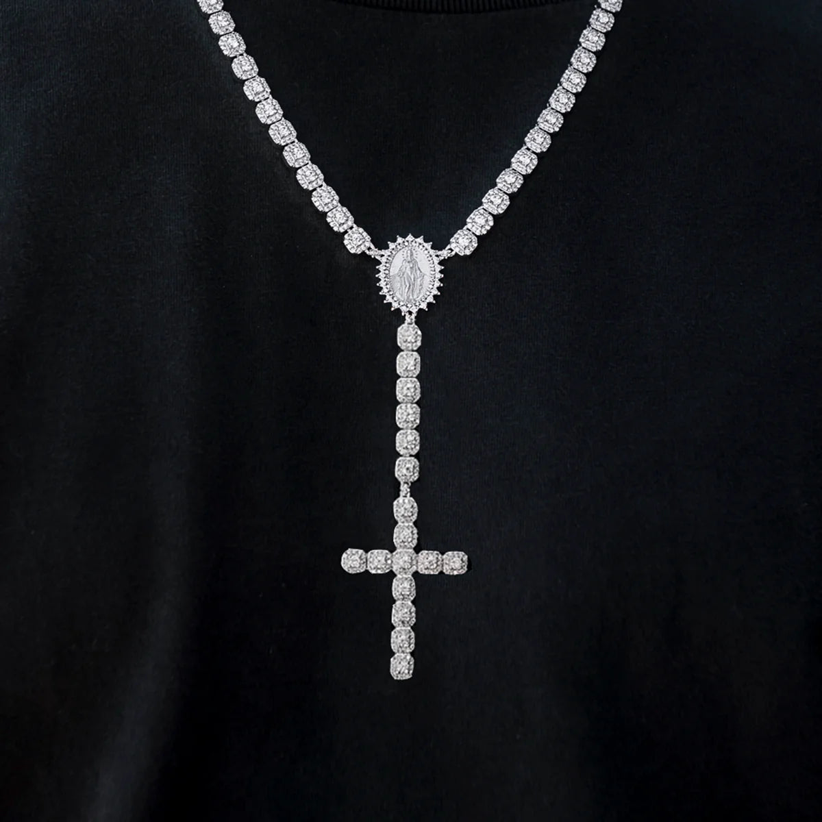 Moissanite Micro Clustered Rosary Chain in Sterling Silver