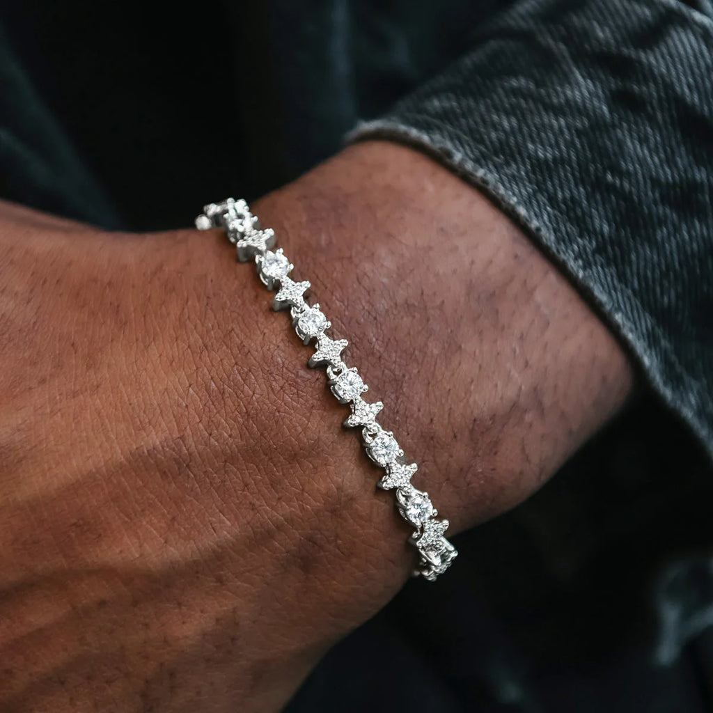 Moissanite Round Stone Star Tennis Bracelet in Sterling Silver - 6mm