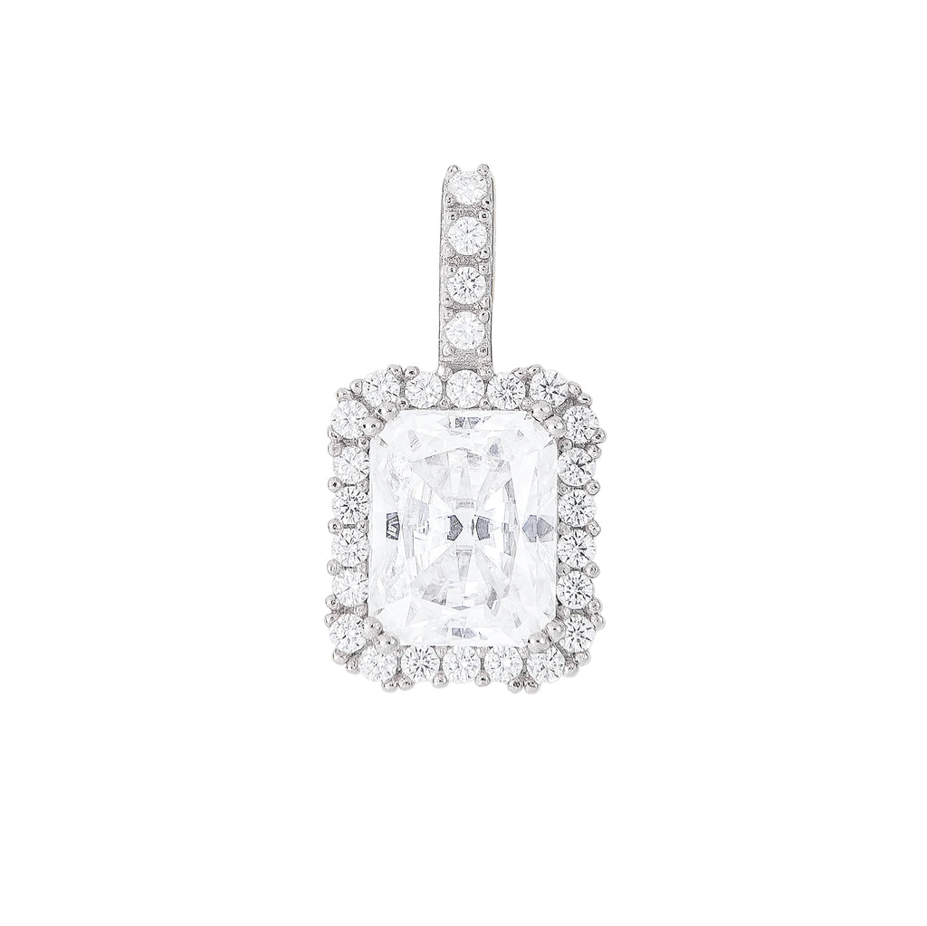 Men's Moissanite Micro Diamond Stone Pendant in White Gold Vermeil