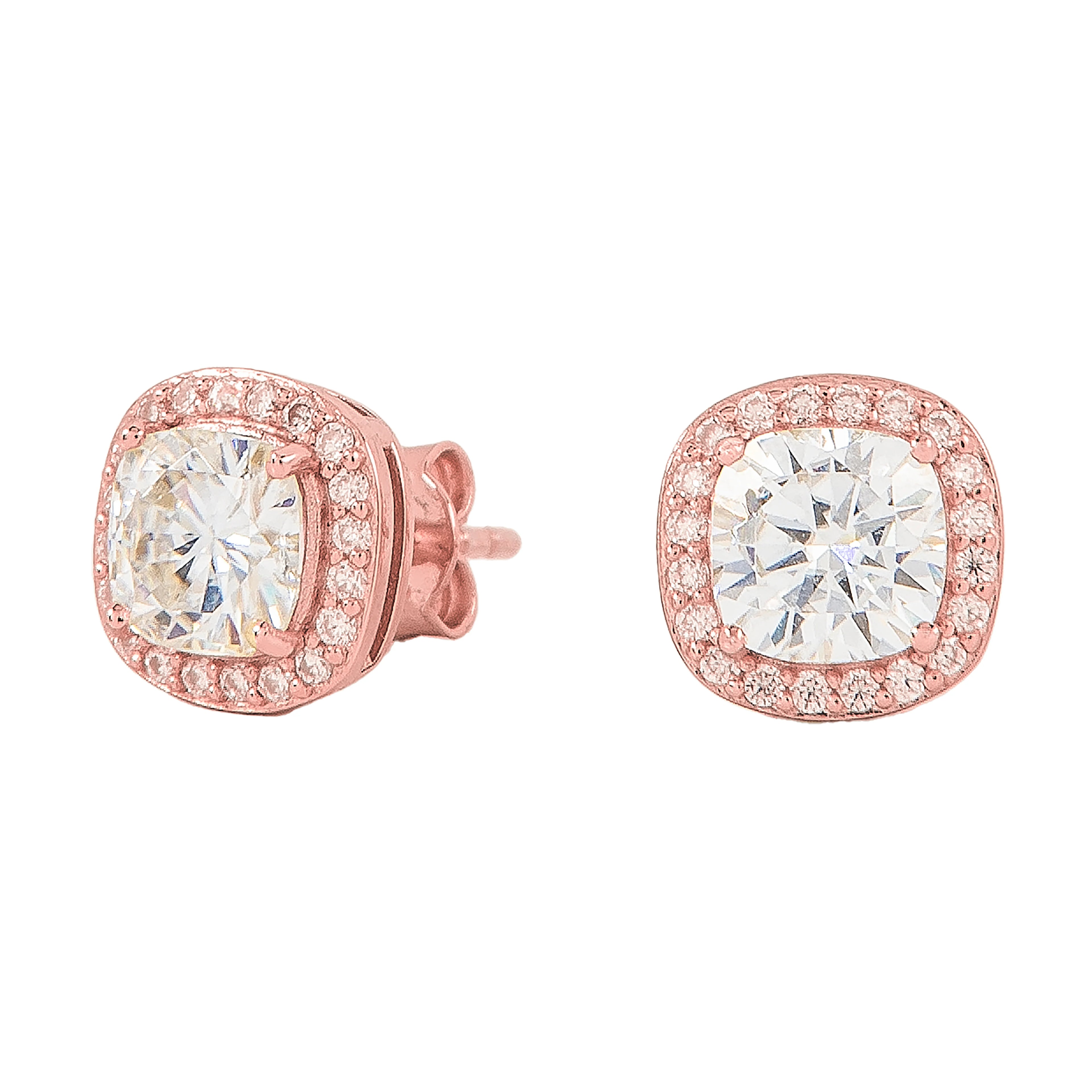 Cushion Cut Moissanite Earrings in Rose Gold Vermeil