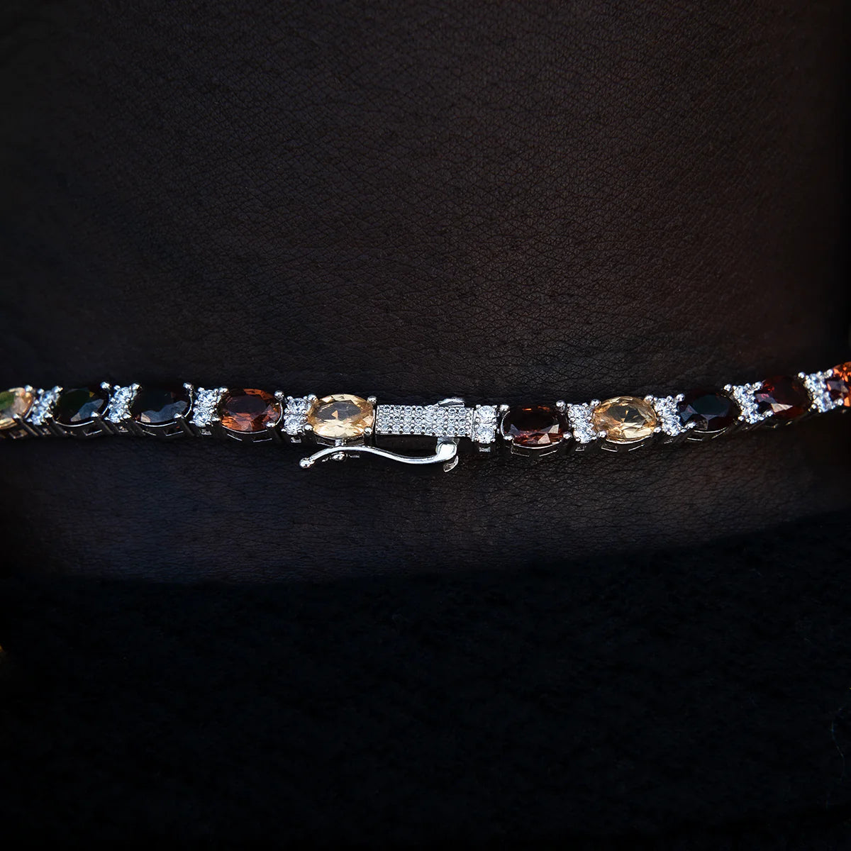 Multicolor Mixed Oval Cut Tennis Tonal Brown Stones Chain- 5mm
