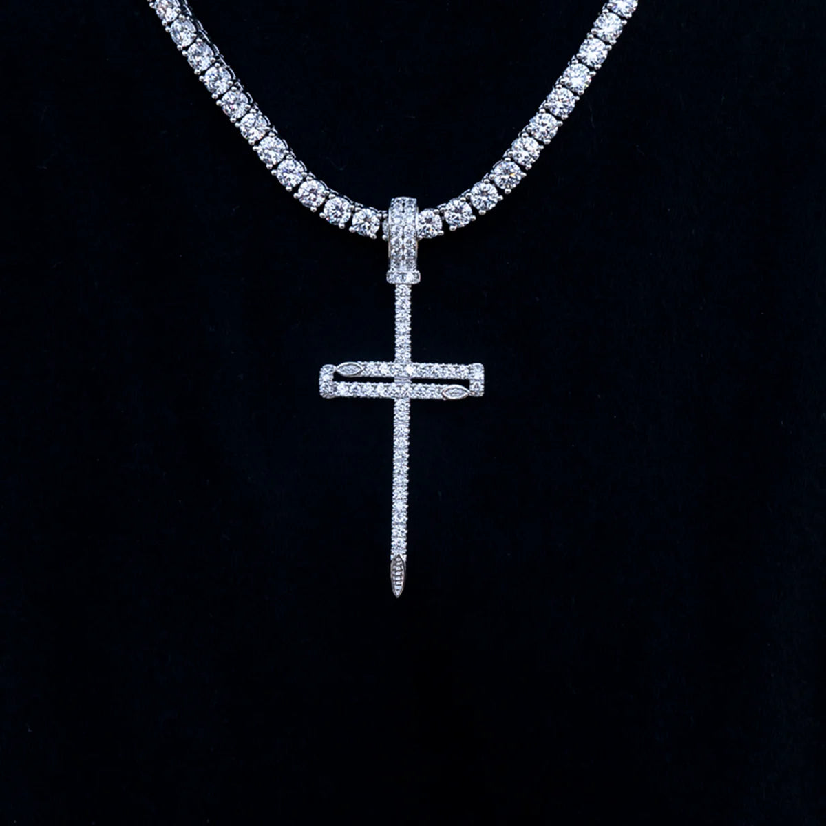 Iced Large Nail Cross Pendant