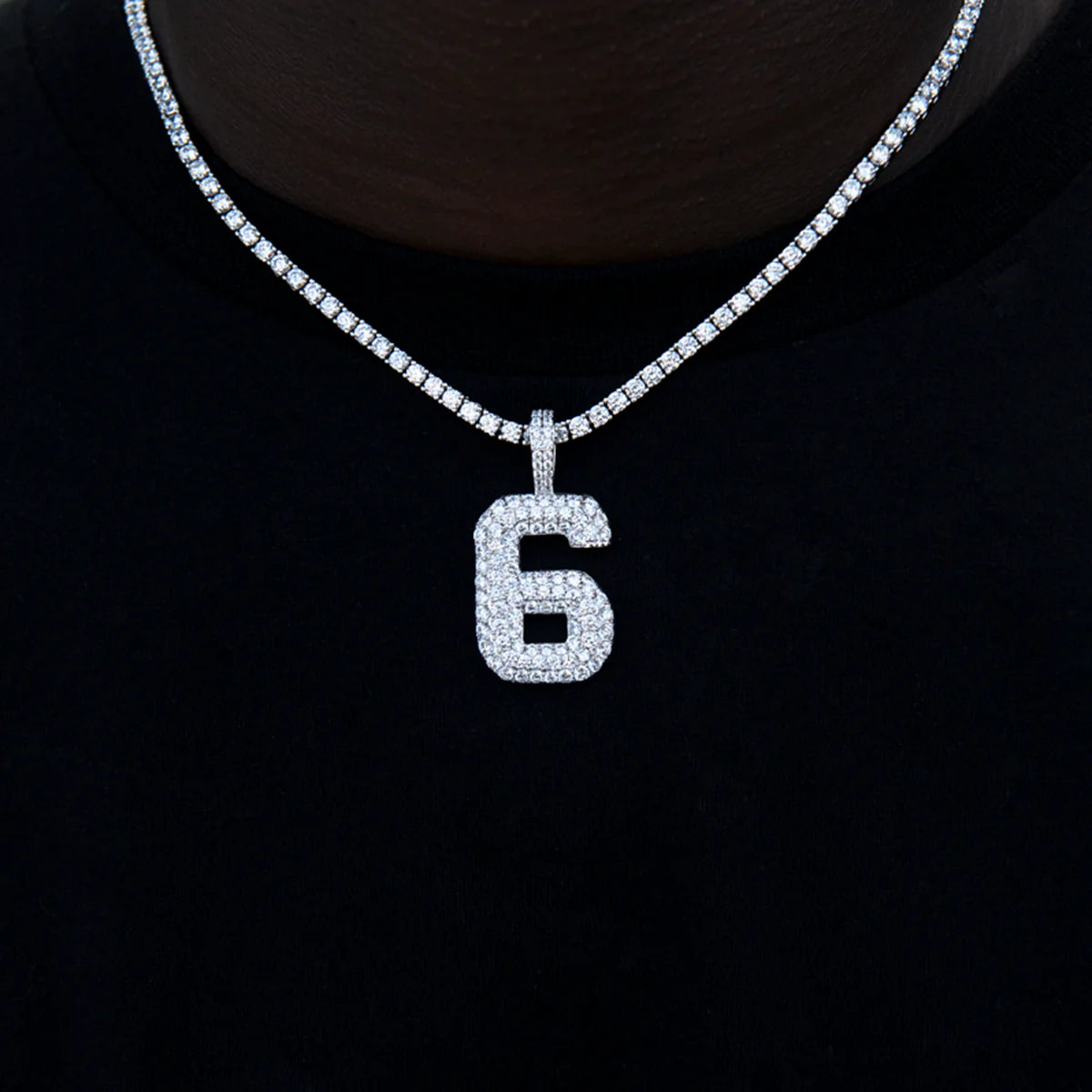Pave Number Pendants in White Gold