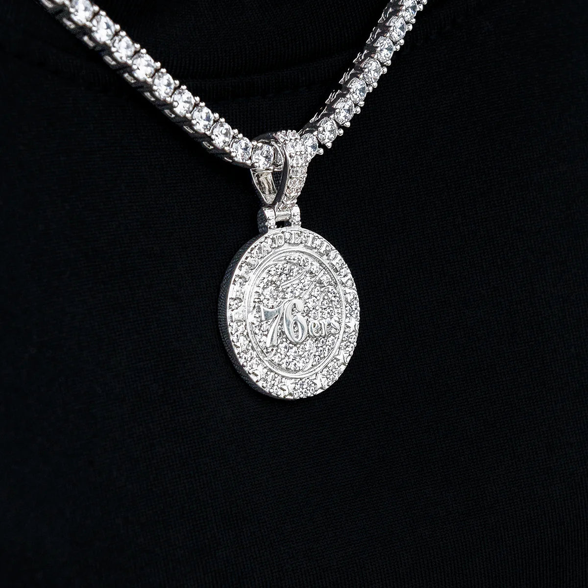 Philadelphia 76ers Official NBA Micro Logo Pendant in White Gold