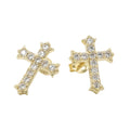 Men's Moissanite Micro Cross Stud Earring in Yellow Gold Vermeil