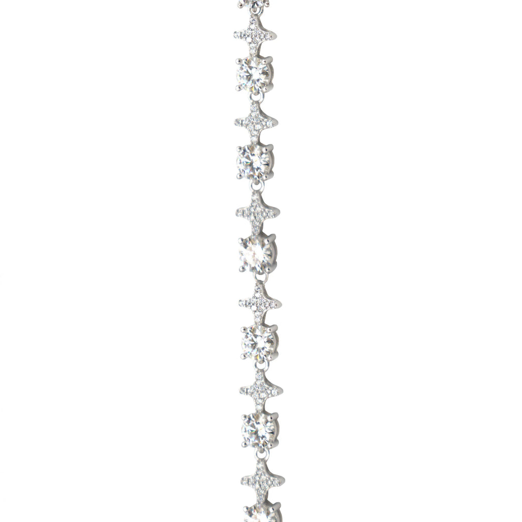 Men's Moissanite Round Stone Star Tennis Chain in White Gold Vermeil - 6mm