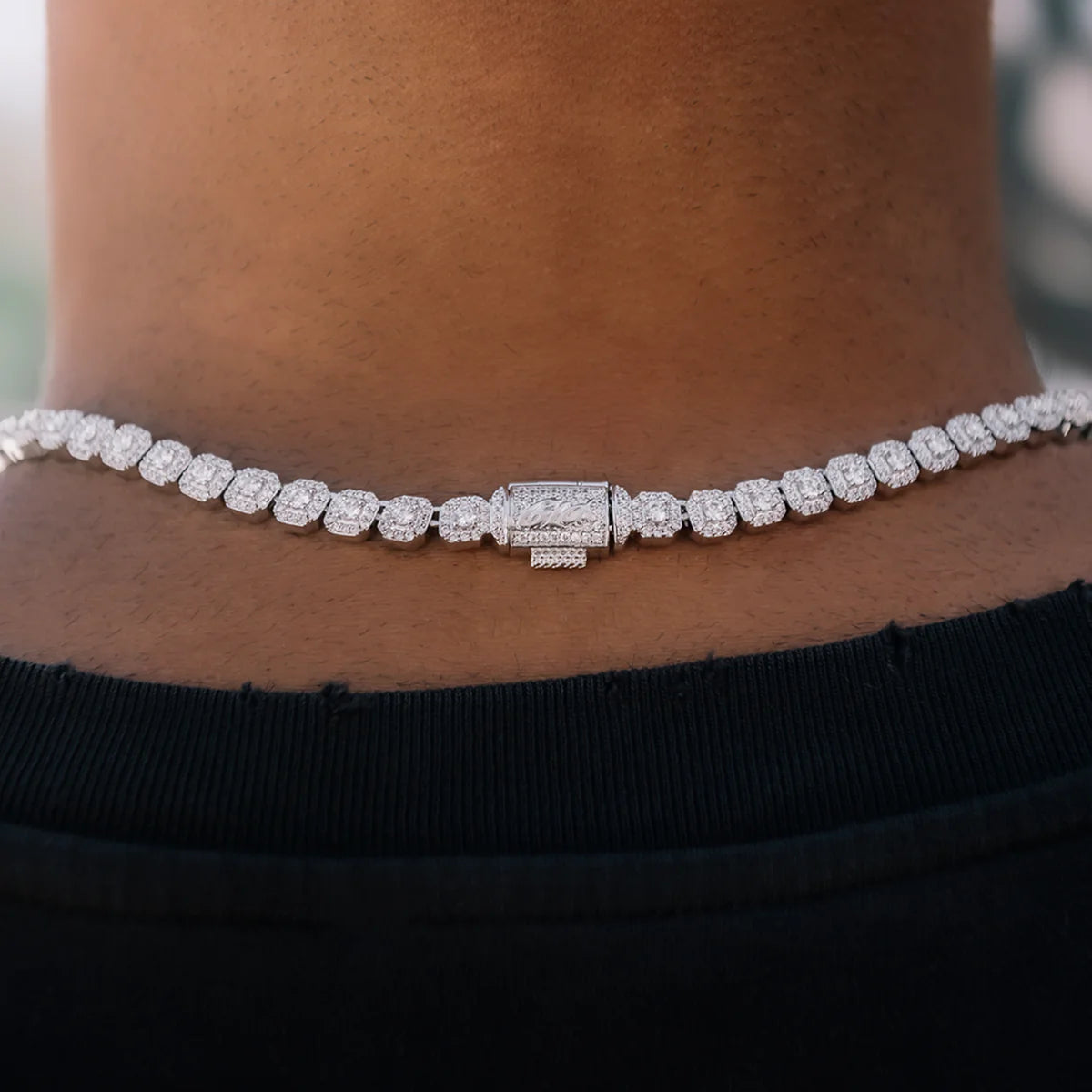 Moissanite Micro Clustered Rosary Chain in Sterling Silver