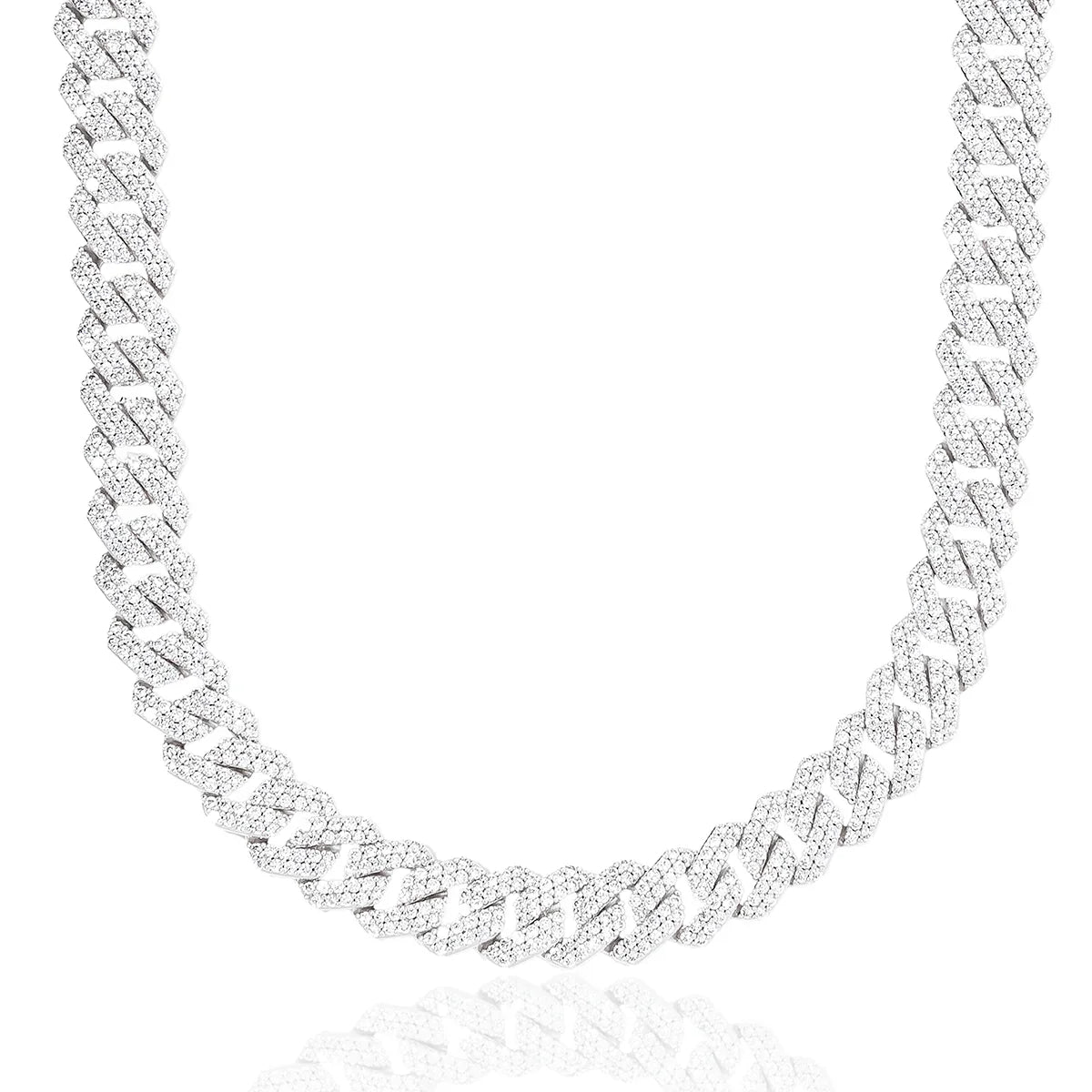Diamond Prong Link Chain in White Gold - 12mm
