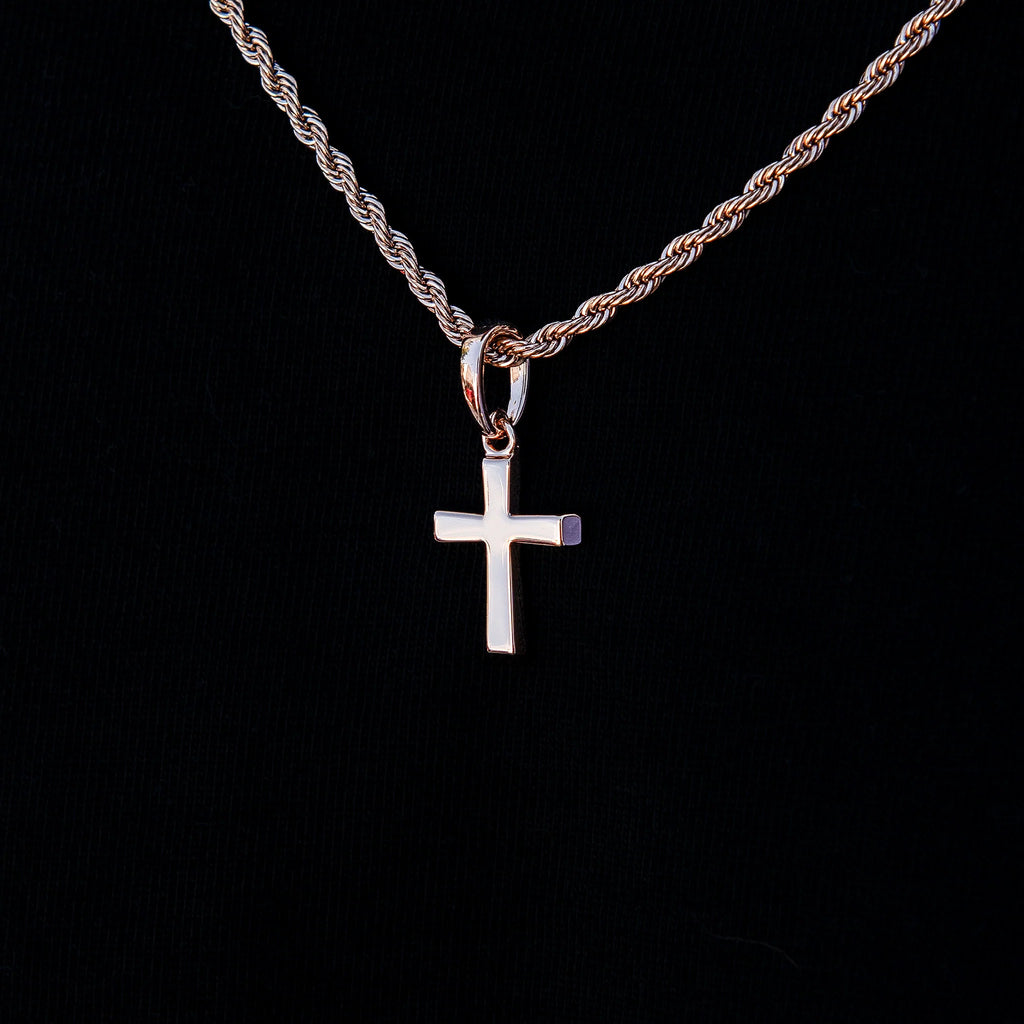 Micro Simple Cross Pendant in Rose Gold