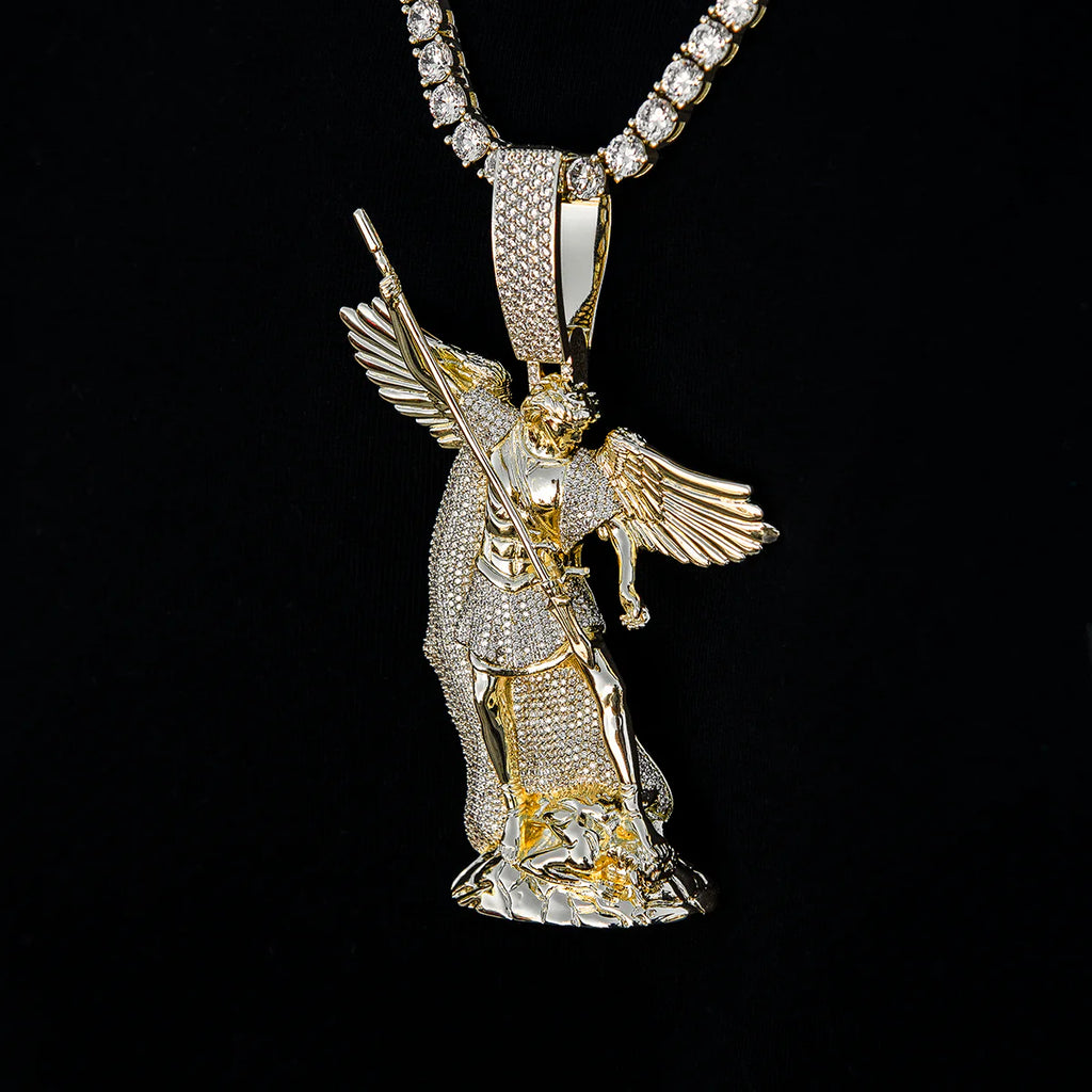 Extra Large Saint Michael Pendant in Yellow Gold