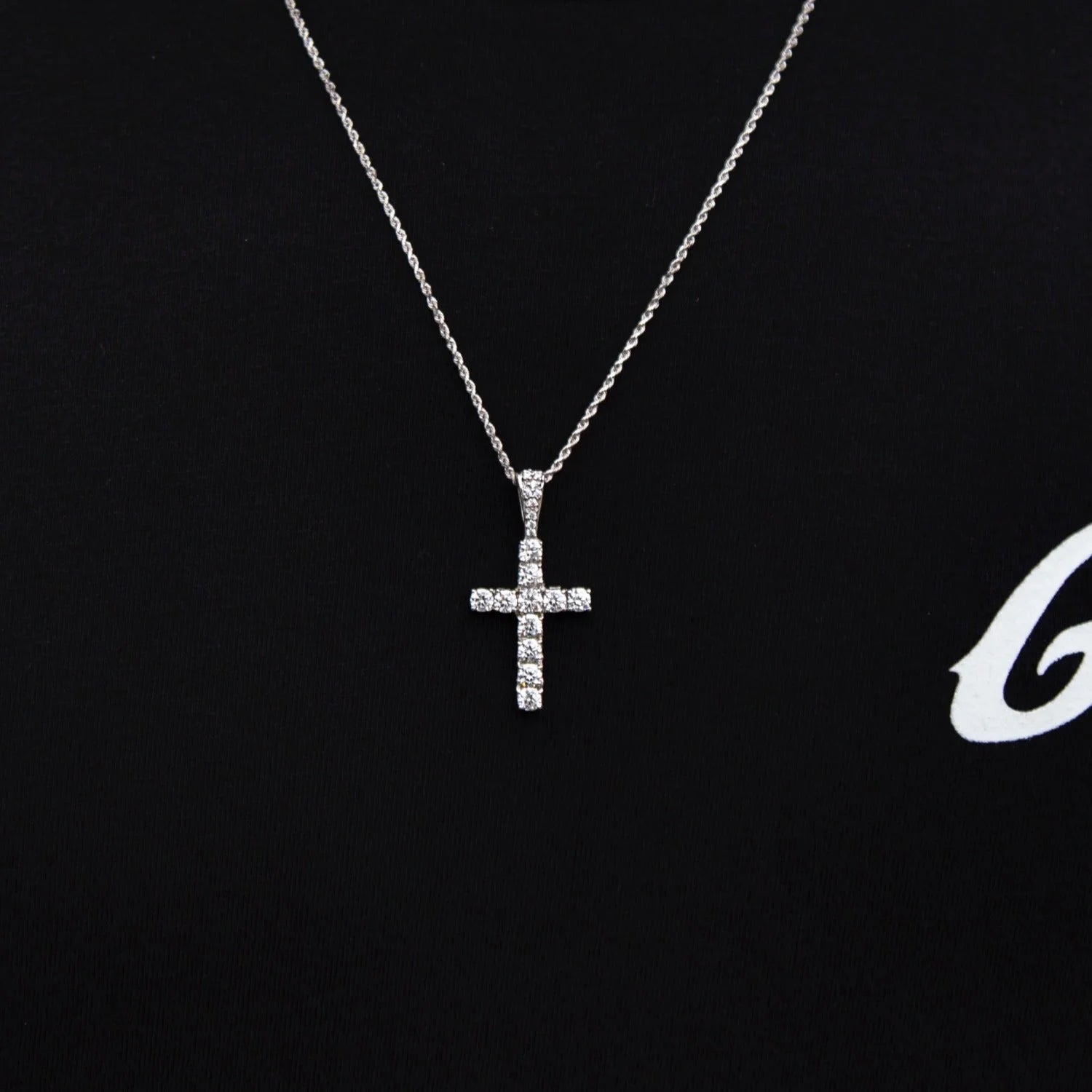 Micro Diamond Cross Pendant + 2MM Rope Chain Bundle in White Gold