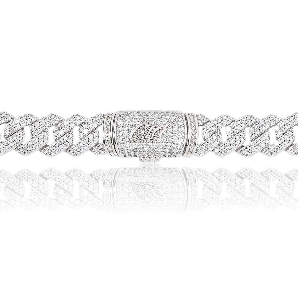 Diamond Prong Link Chain in White Gold - 12mm