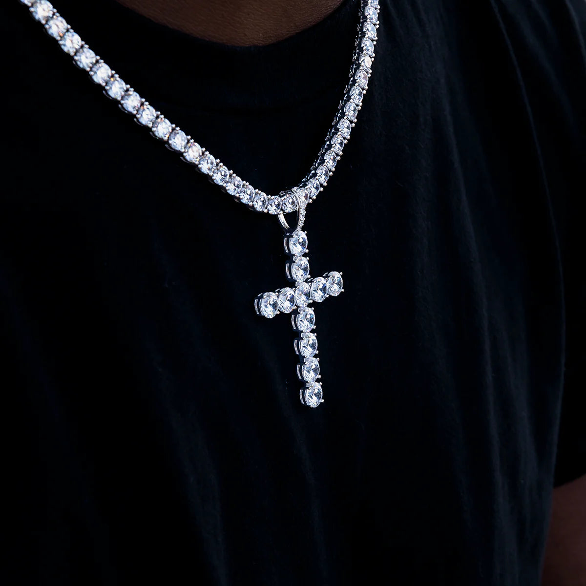 Large Diamond Cross Pendant in White Gold