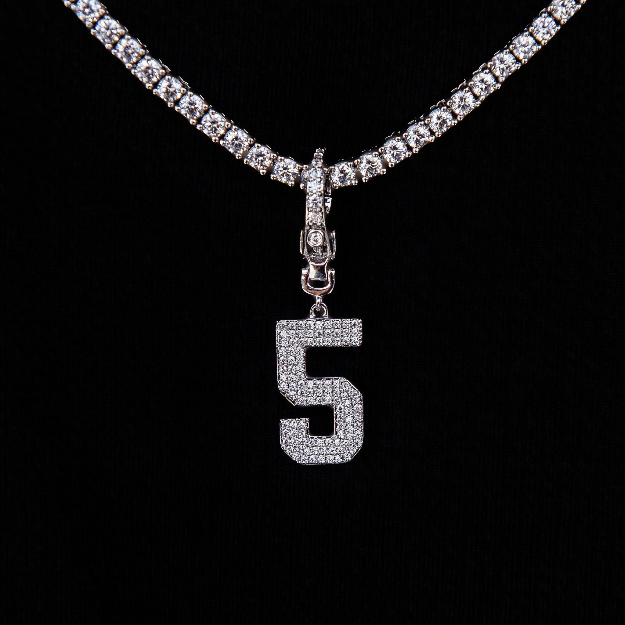 Micro Pave Number Clip On Pendants in White Gold