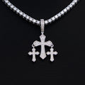 Micro Iced Triple Cross Pendant in White Gold