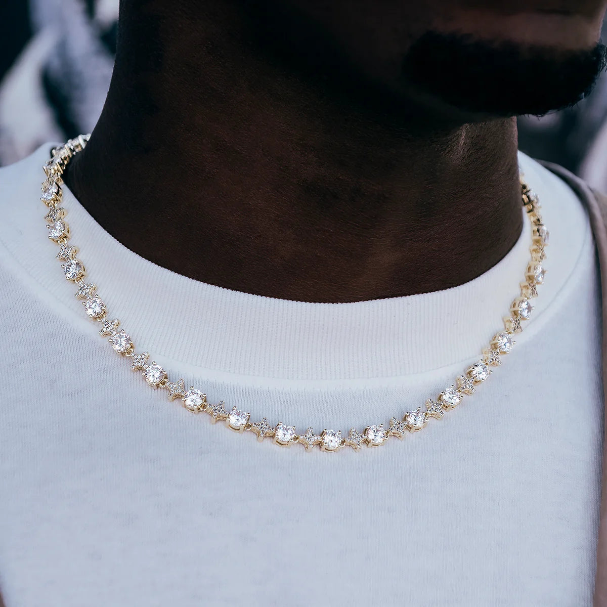 Round Stone Star Tennis Chain in Yellow Gold - 8mm