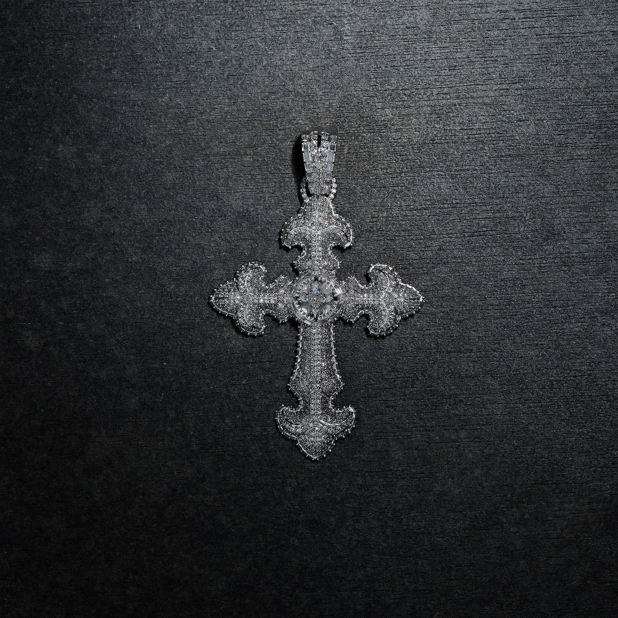 GLD X Bloody Osiris Iced Moissanite Large Cross Pendant in White Gold Vermeil