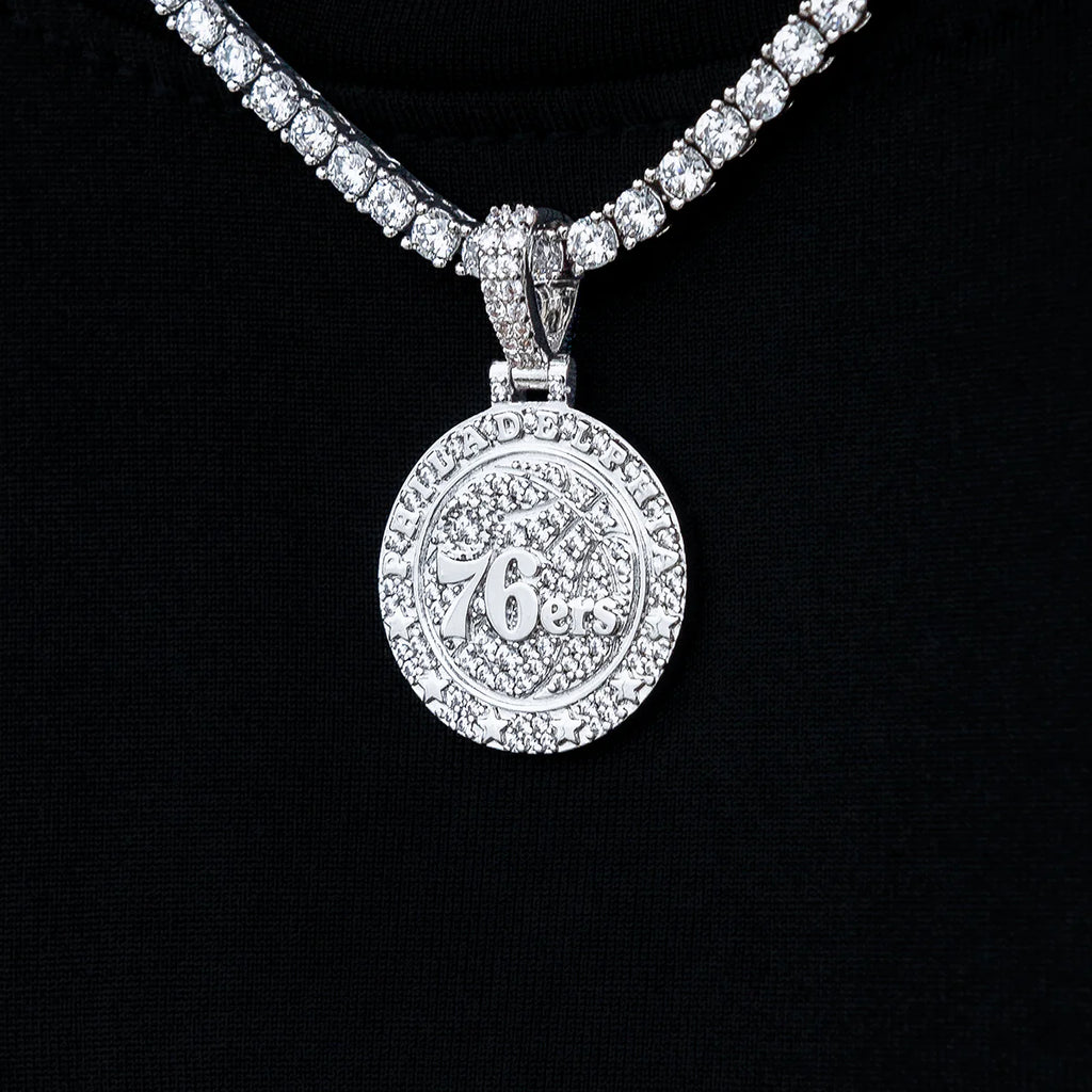Philadelphia 76ers Official NBA Micro Logo Pendant in White Gold