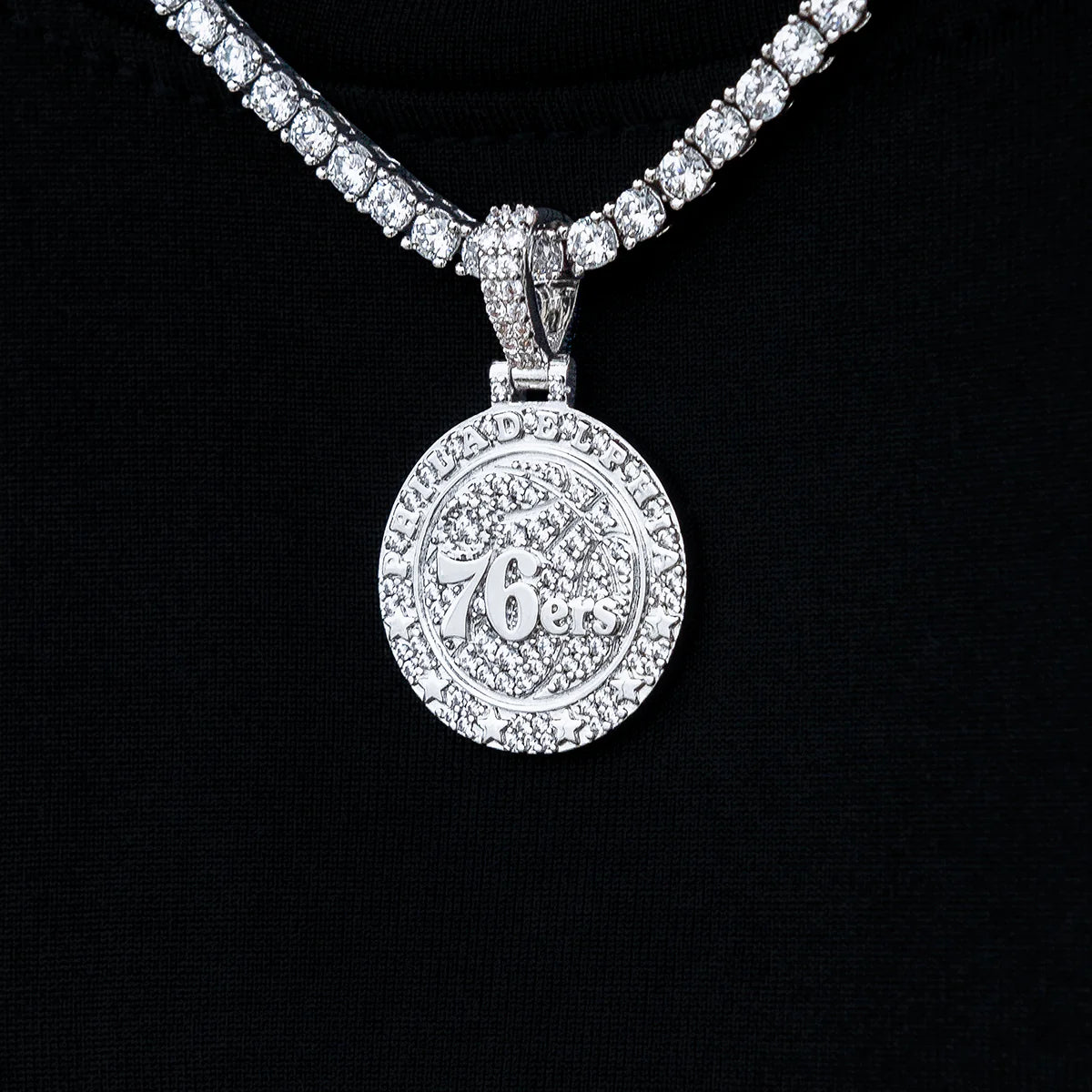 Philadelphia 76ers Official NBA Micro Logo Pendant in White Gold