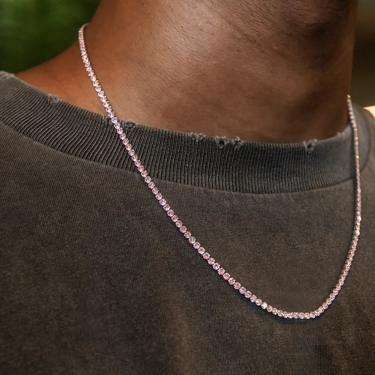 Pink Diamond Micro Tennis Chain in White Gold
