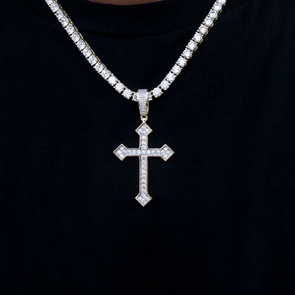 Large Iced Celtic Cross in Yellow Gold