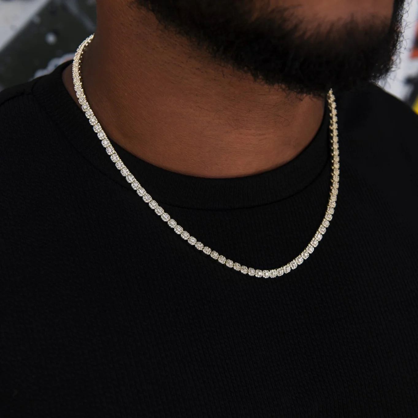 Iced Mini Clustered Tennis Chain in Yellow Gold