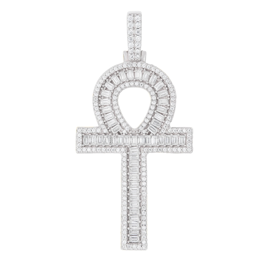 Moissanite Ankh Cross Pendant in Sterling Silver